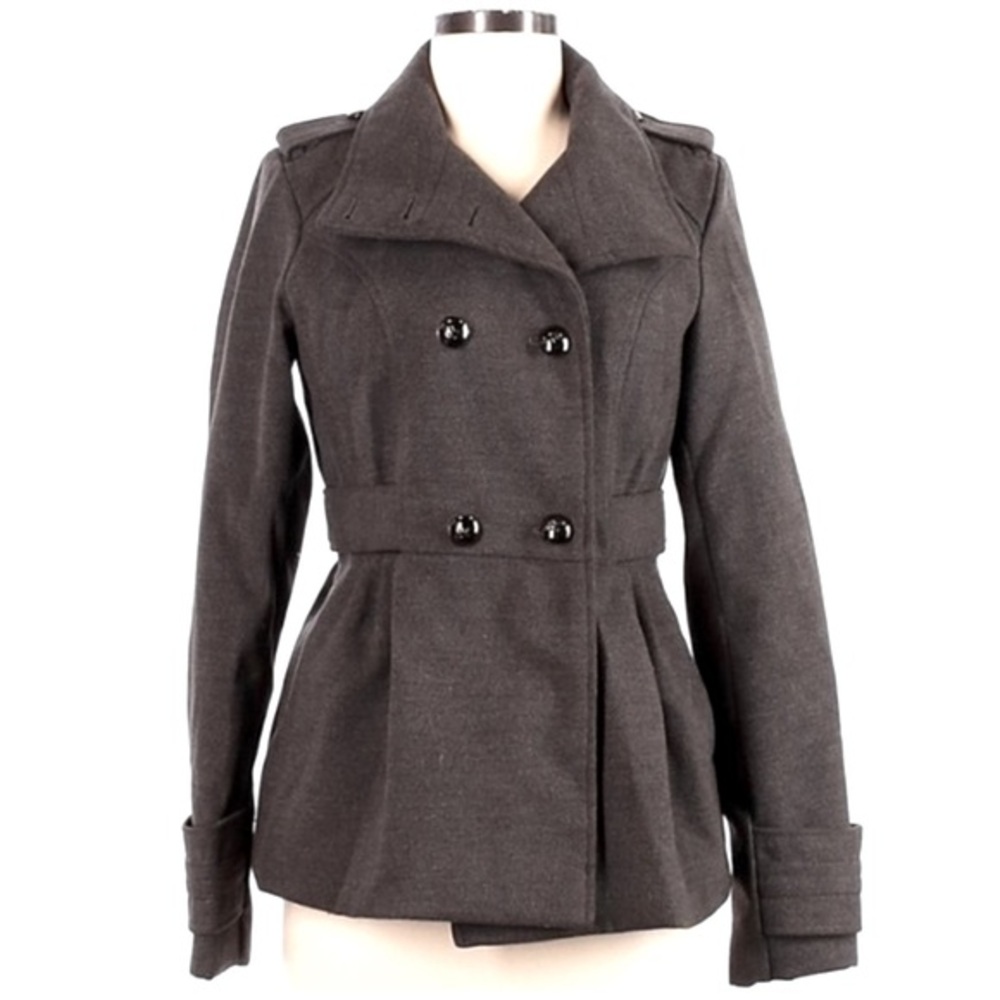 Hydraulic sz XS charcoal gray double breasted faux wool gathered lined Pea Coat